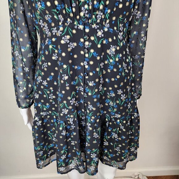 NWOT Yumi Kim V Neck Fit and flare Floral Metallic Dot Mini Dress Black Small - Picture 3 of 14